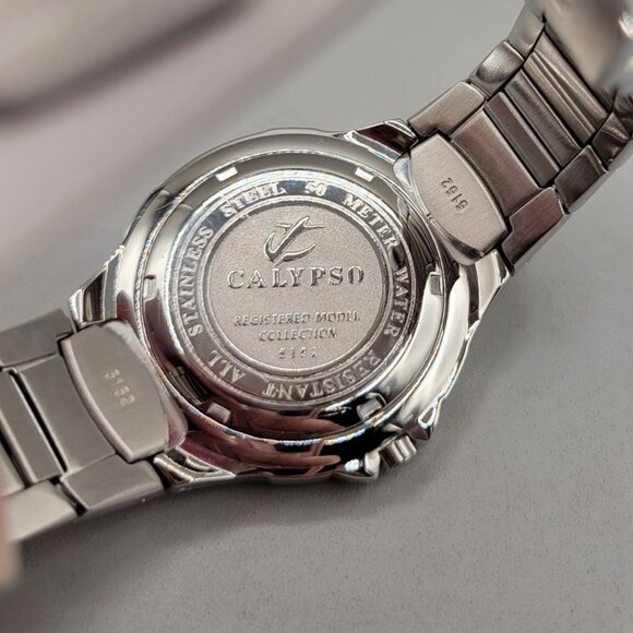 Calypso Stainless Steel Mens Diver Watch 50M Water Resistant White Dial Extra Li - Picture 3 of 7